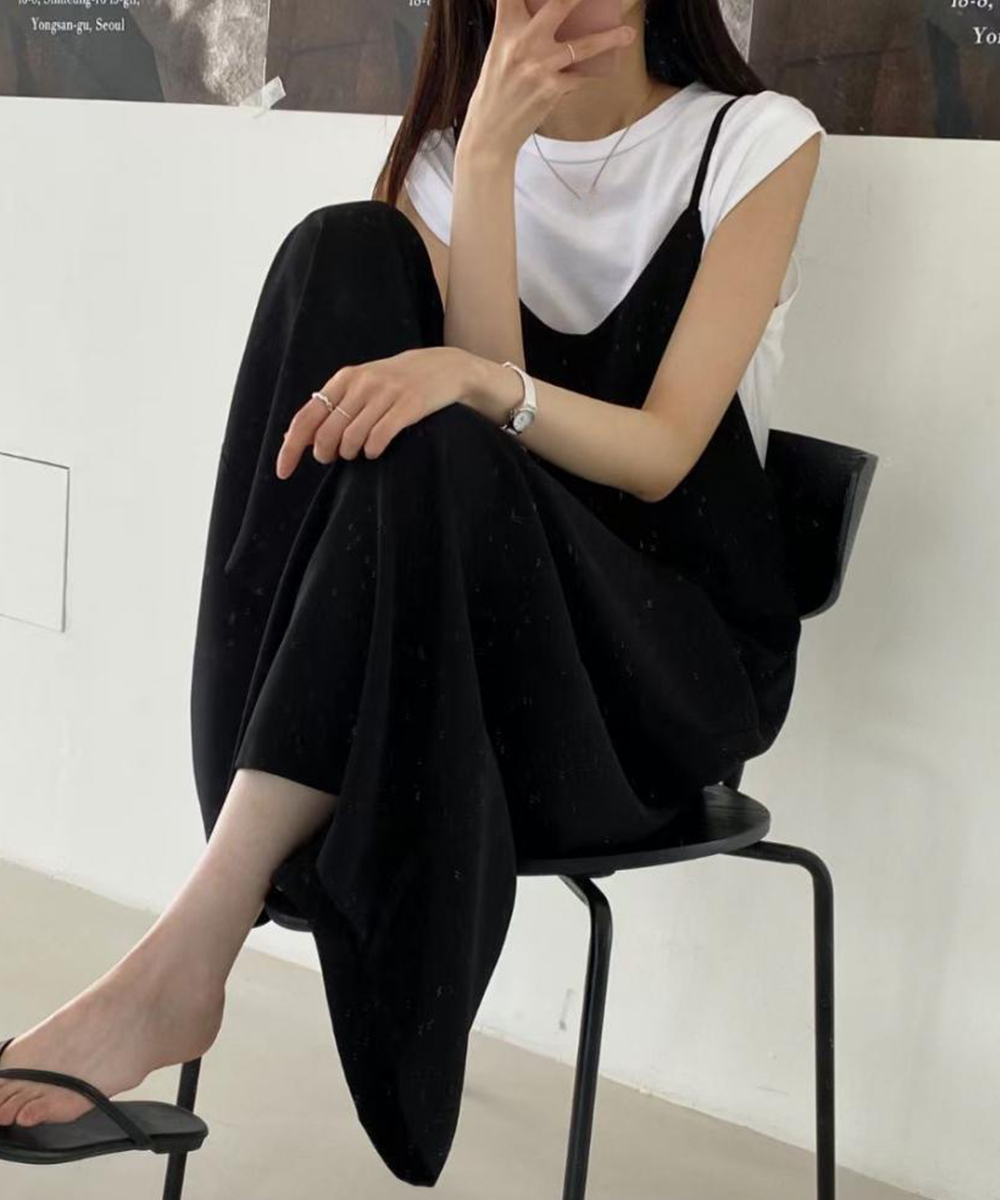 デート服 大人のVネックキャミサロペット ワイドズボン