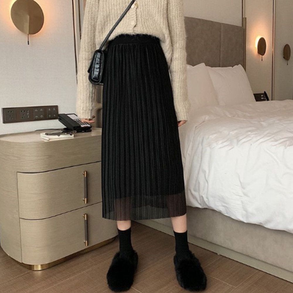 デート服 異素材レイヤード リバーシブルプリーツスカート