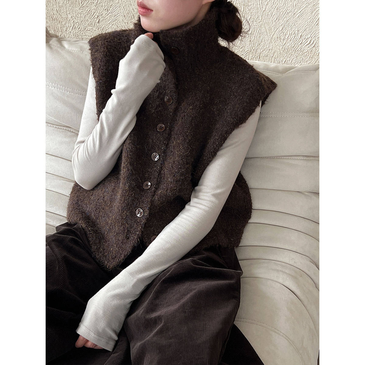 冬の新作ふわもこニットベスト韓国風デート服