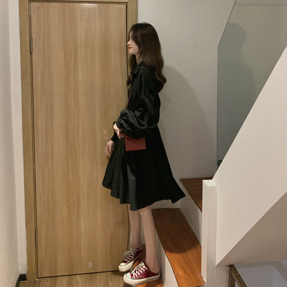 デート服 ウエストマーク シャツワンピース 長袖