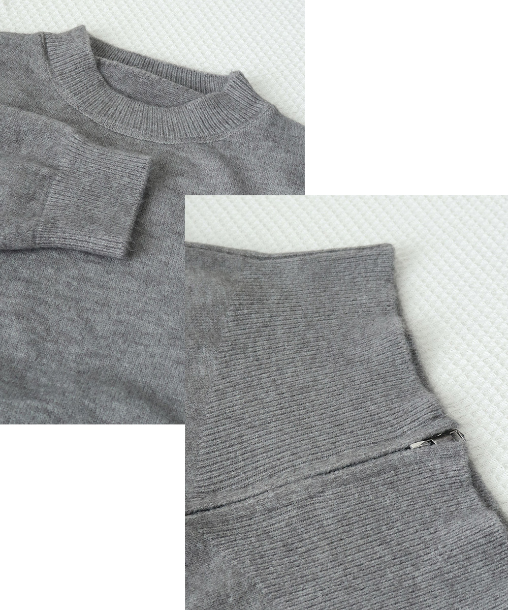 裾ジップニットセーター 長袖 秋冬 デート服