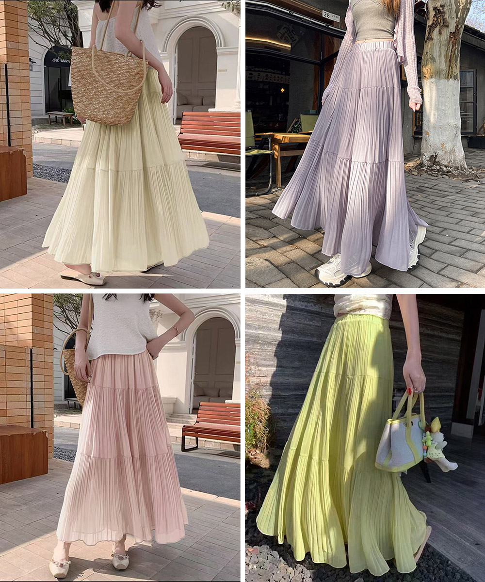 デート服 ティアードシフォン マキシスカート