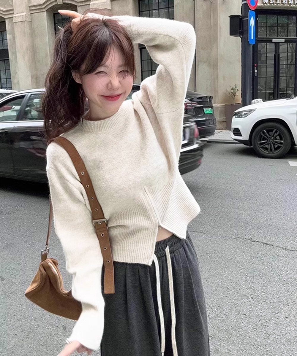 裾ジップニットセーター 長袖 秋冬 デート服