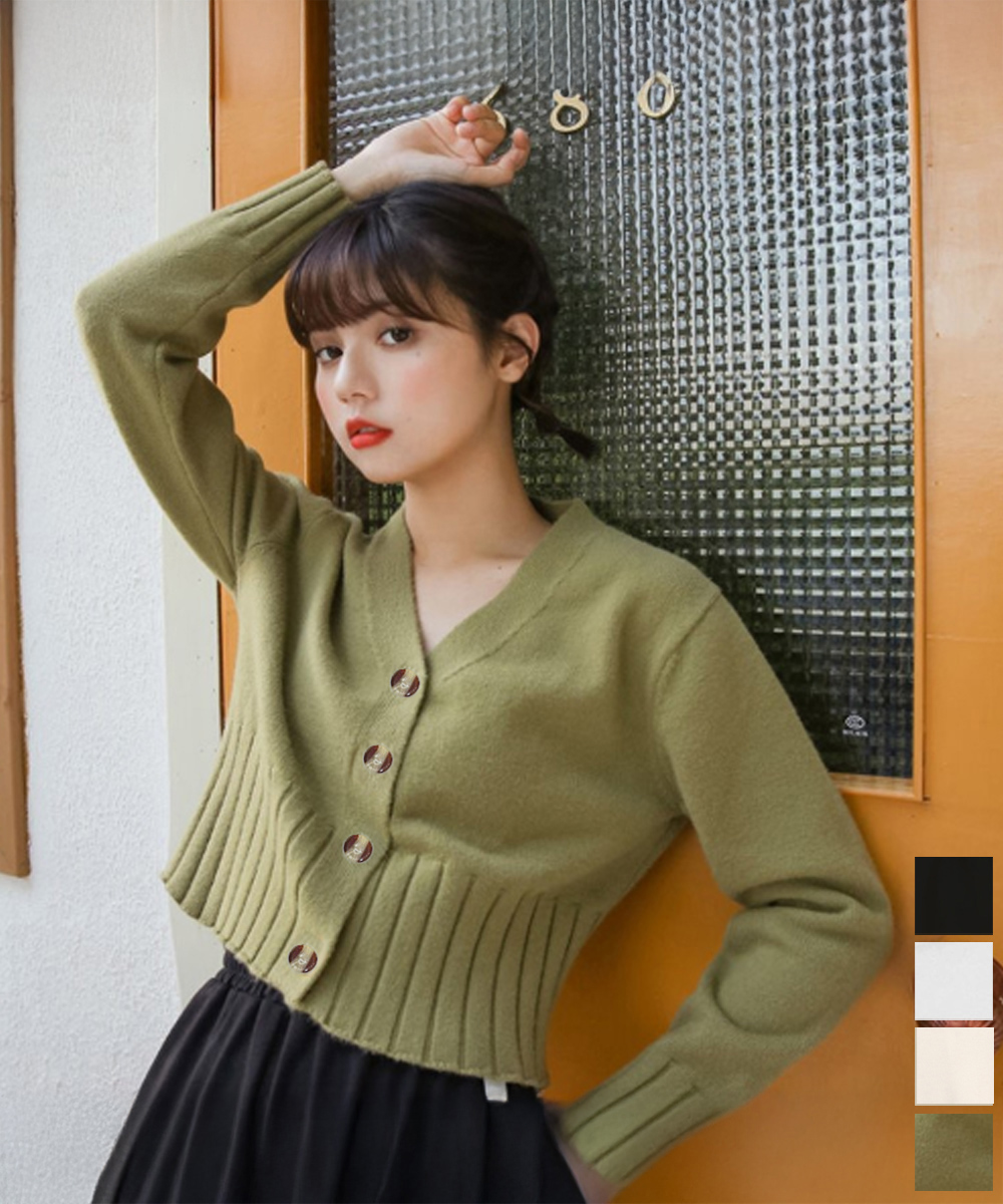可愛いショート丈ニットカーディガン春秋デート服