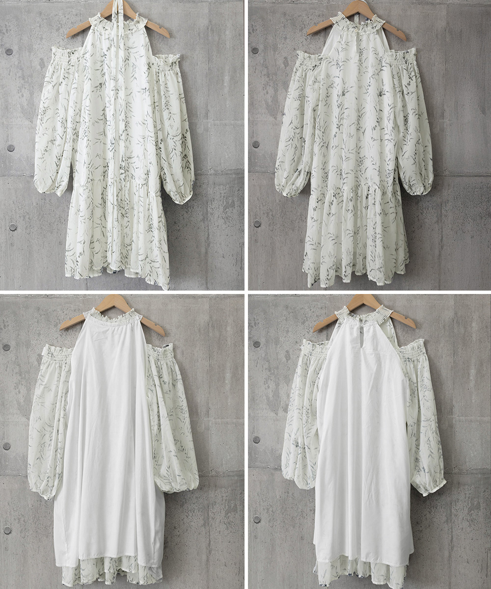 デート服 肩見せ 花柄フリルティアードワンピース