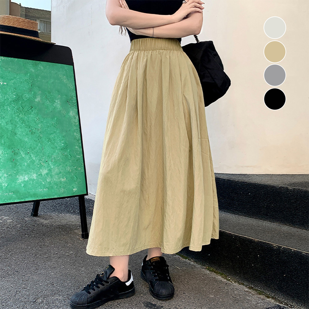 デート服 ハイウエスト薄手ロングスカート 韓国風フレアデザイン