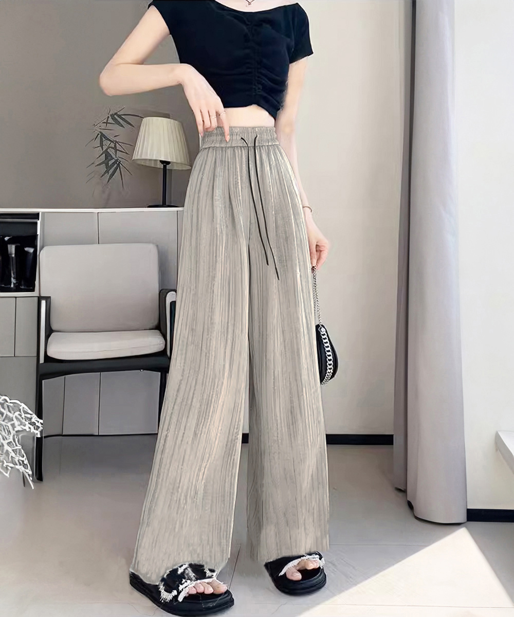 デート服 水墨風ドレープワイドパンツ 涼やか美脚ズボン