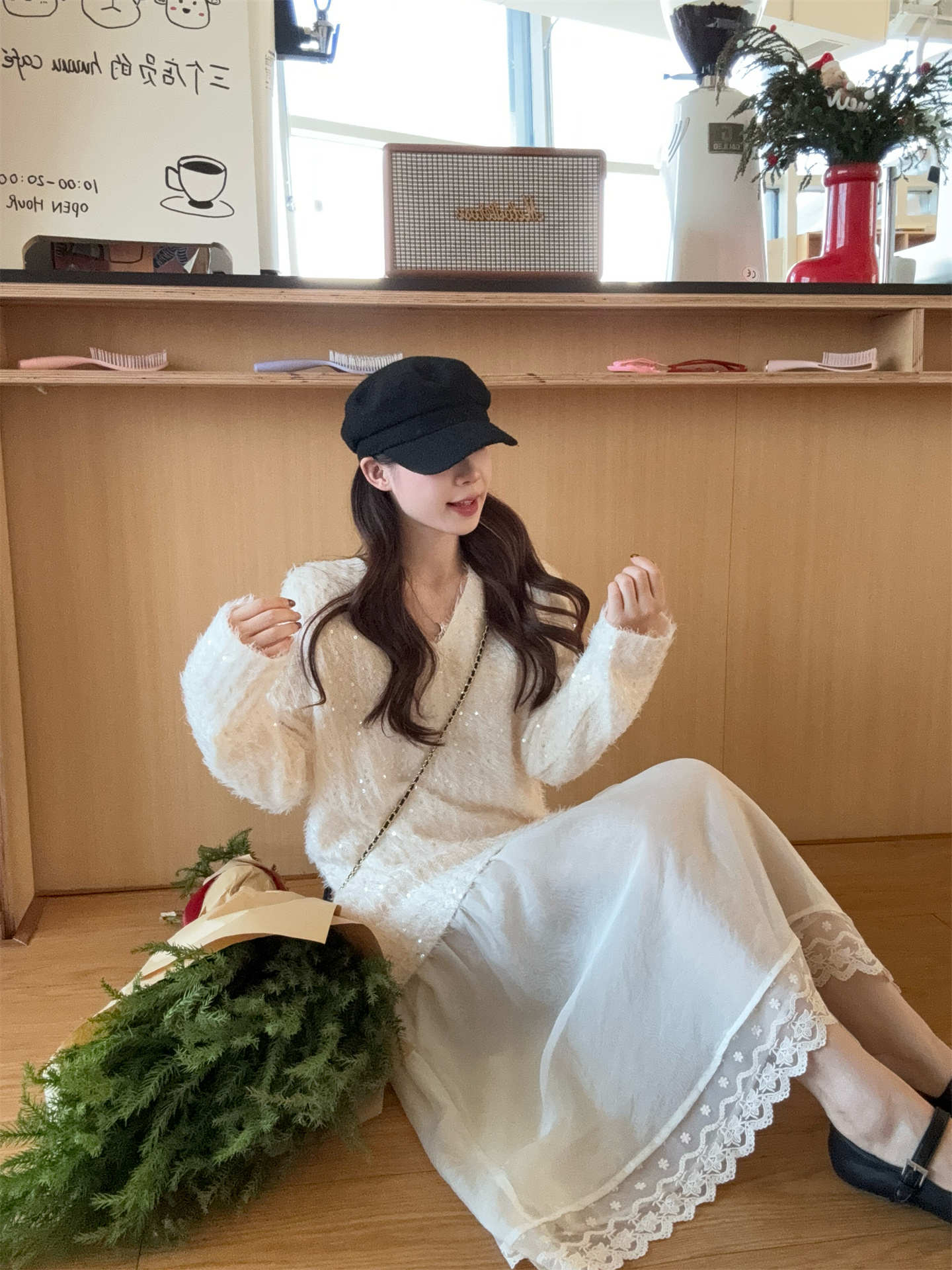 デート服 上品な気質溢れるパッチワーク風レイヤードワンピース