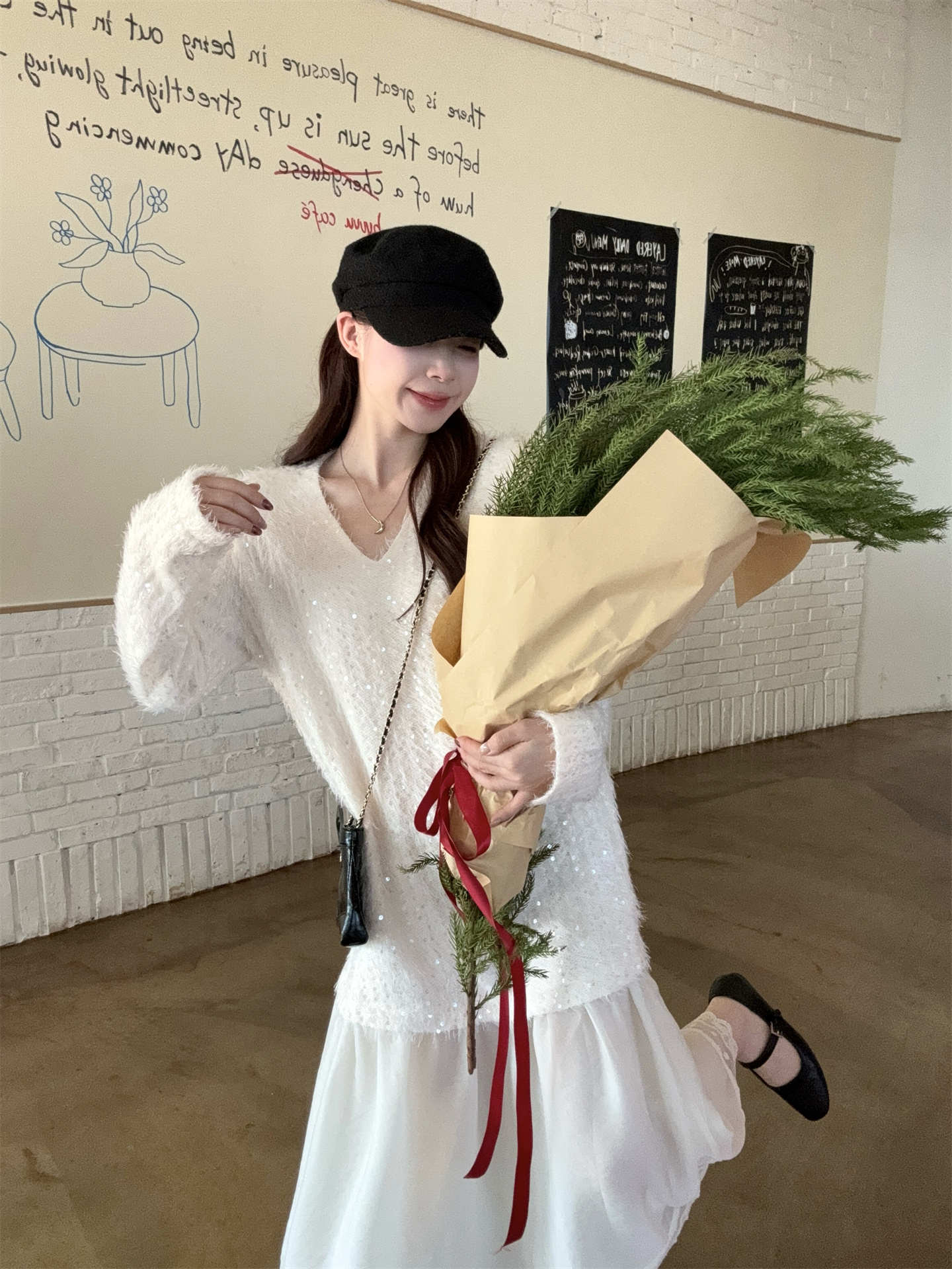 デート服 上品な気質溢れるパッチワーク風レイヤードワンピース