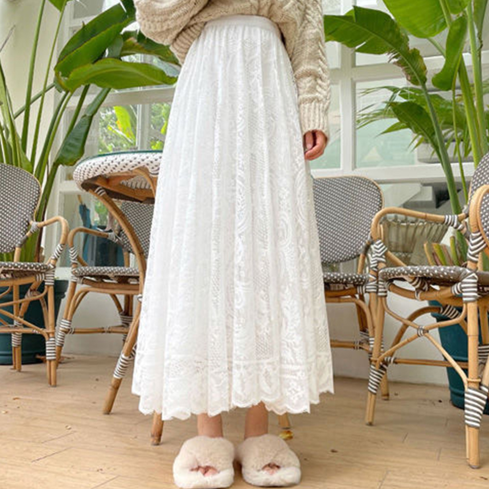 デート服 花柄レース ロングスカート デート用