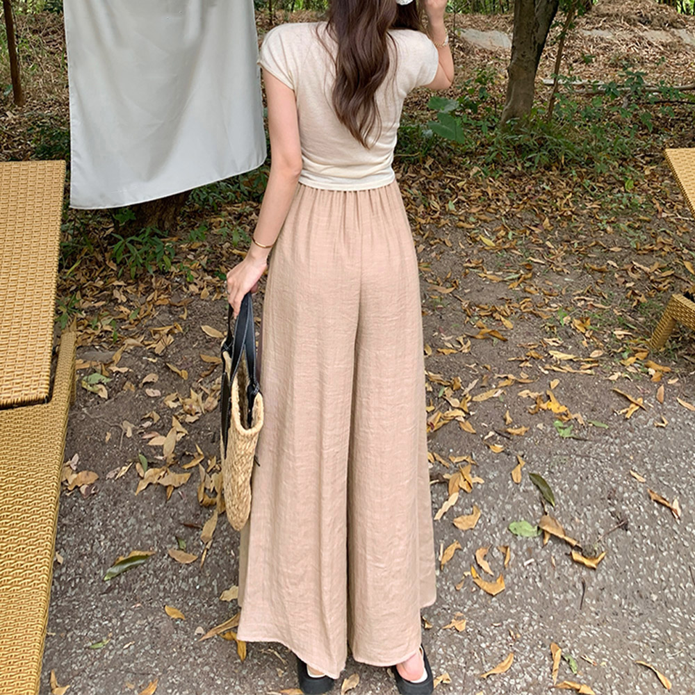 デート服 スカート見えする綿麻とろみワイドズボン
