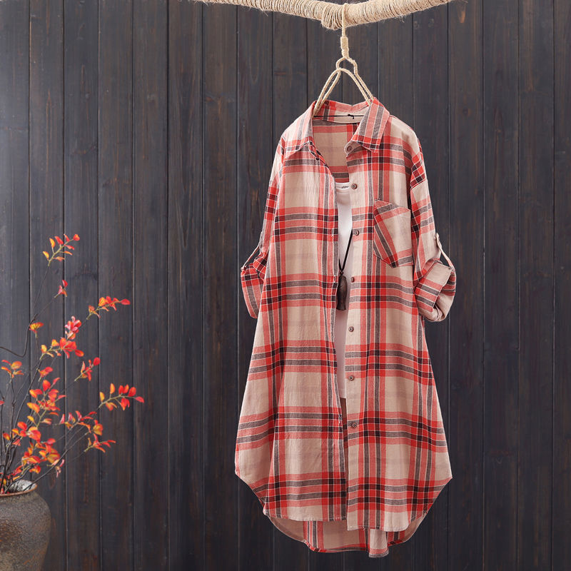 デート服 チェック柄ロング丈シャツワンピース春のデート