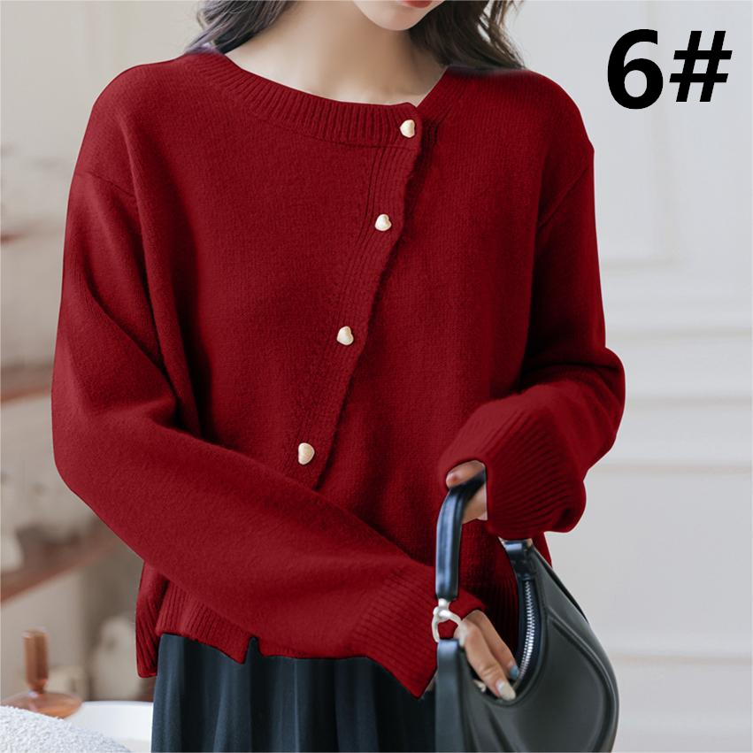 デート服 秋冬新作 やわらか無地カーディガン 長袖ニット