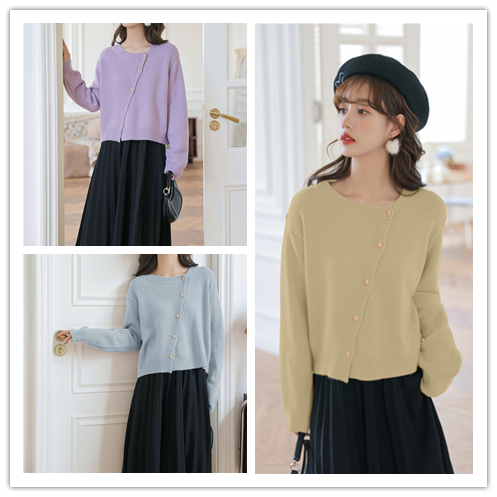 デート服 秋冬新作 やわらか無地カーディガン 長袖ニット