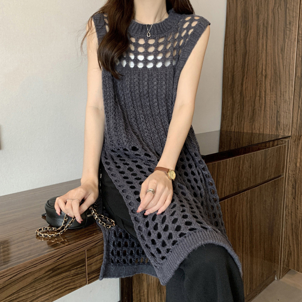 デート服 夏のデート用 透かし編みニットワンピース サイドスリット