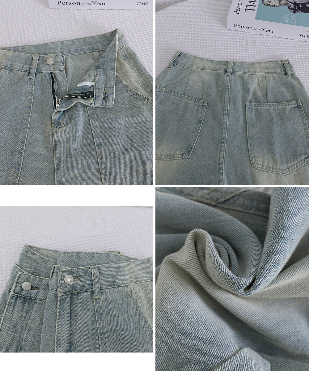 デート服 レトロ風ゆったりデニムズボン 美脚効果