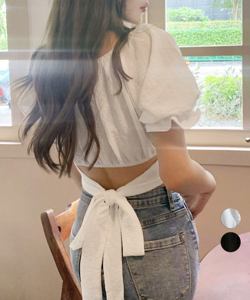 デート服 背中リボン付きオフショルダーブラウス