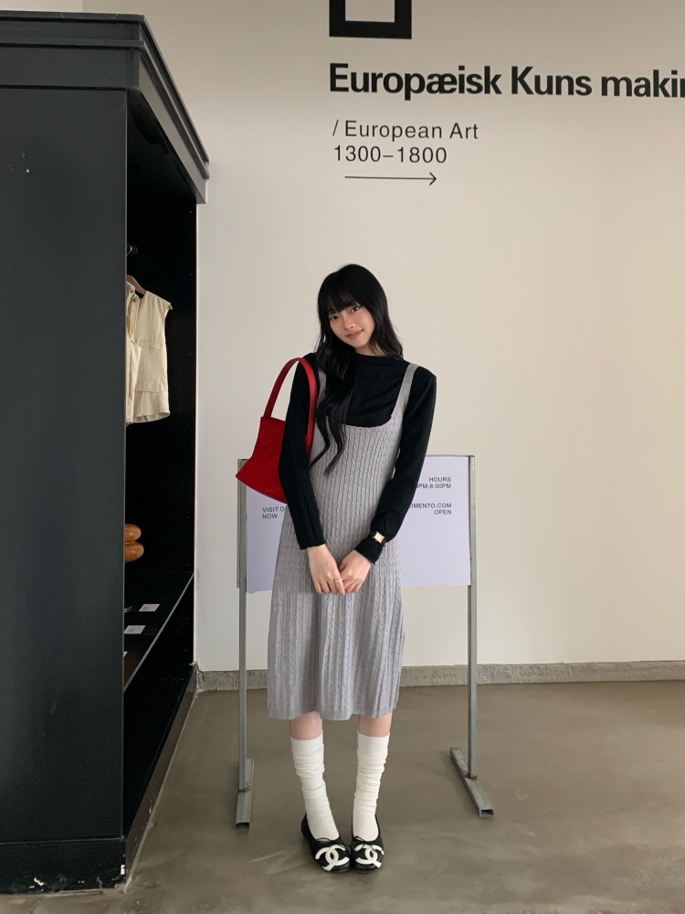 デート服 春新作 上品シャツ＆ニットキャミワンピースセット