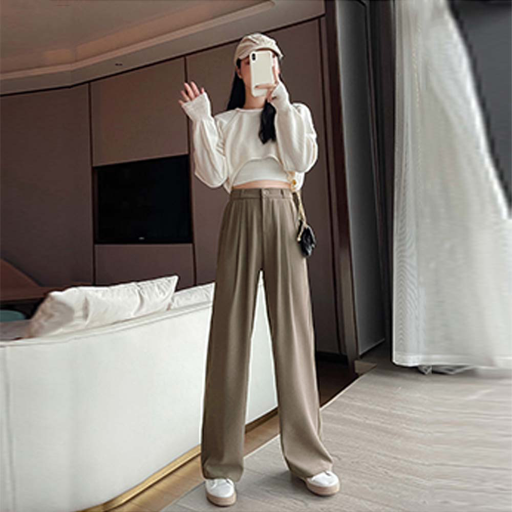 デート服 ハイウエスト タック入り ワイドズボン レディース
