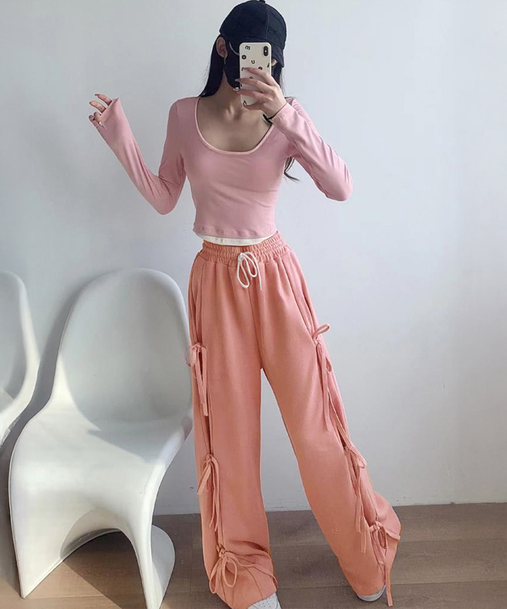 デート服 リボン結びデザイン ワイドズボン