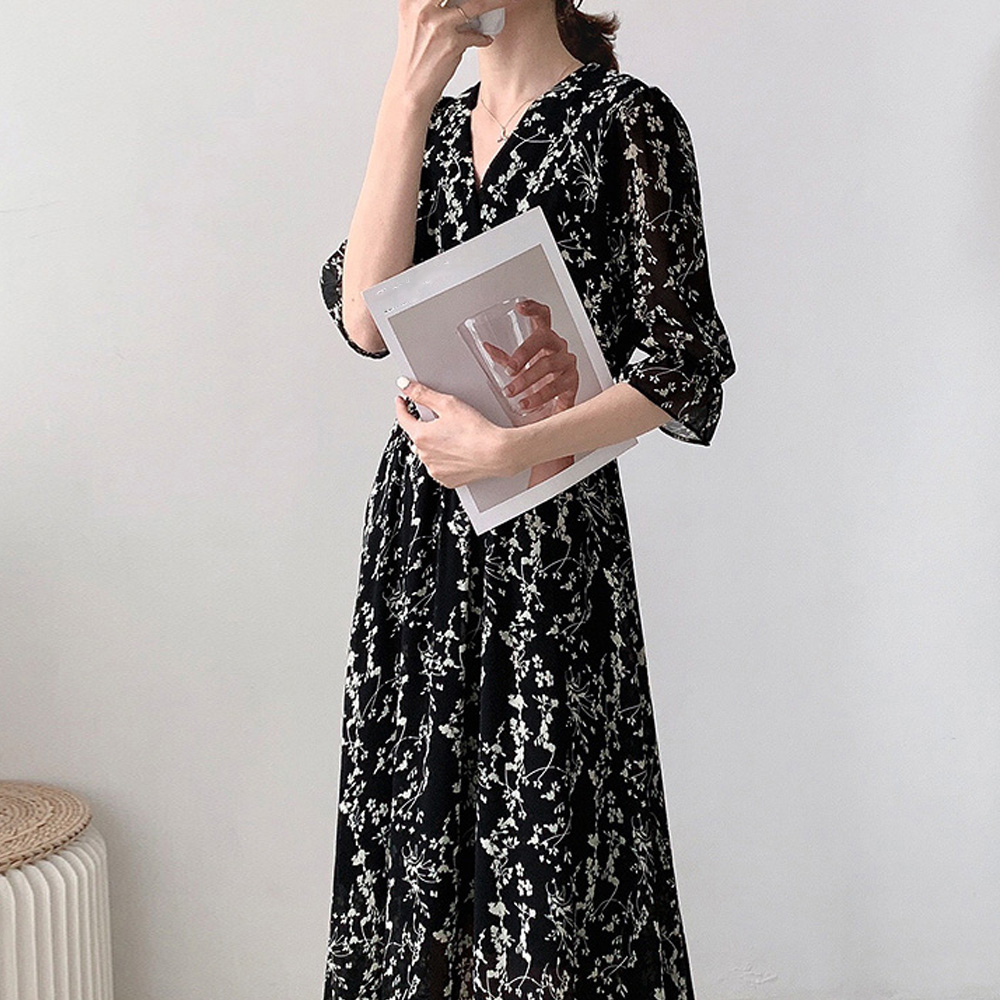 花柄カシュクールフレアワンピース