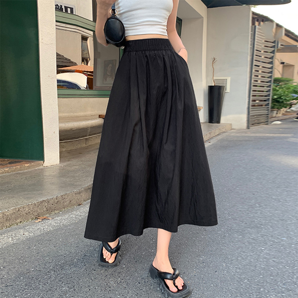 デート服 ハイウエスト薄手ロングスカート 韓国風フレアデザイン