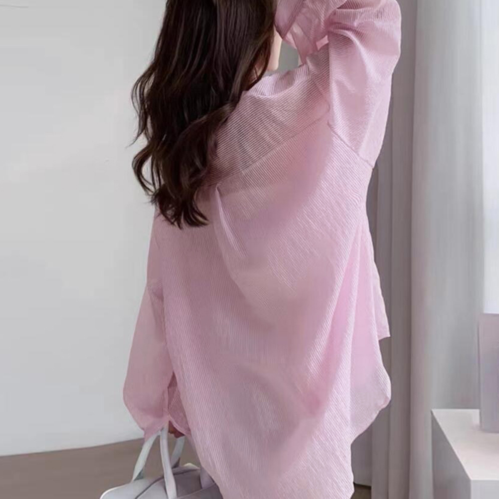 デート服 夏のデート用 透け感ストライプシアーシャツ