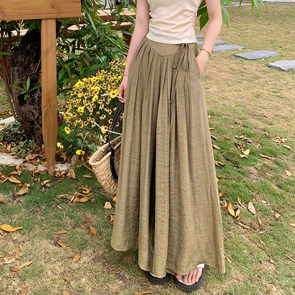 デート服 スカート見えする綿麻とろみワイドズボン