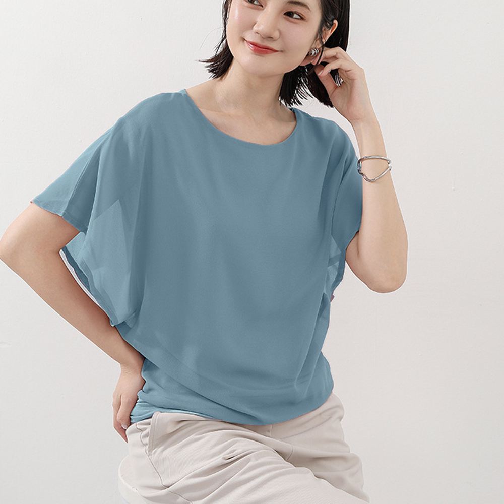 デート服 夏のデート映えフレア袖シフォンブラウス