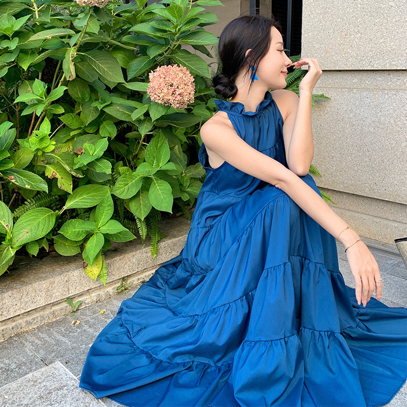 デート服 夏の涼やか大きめ裾幅ティアードワンピース
