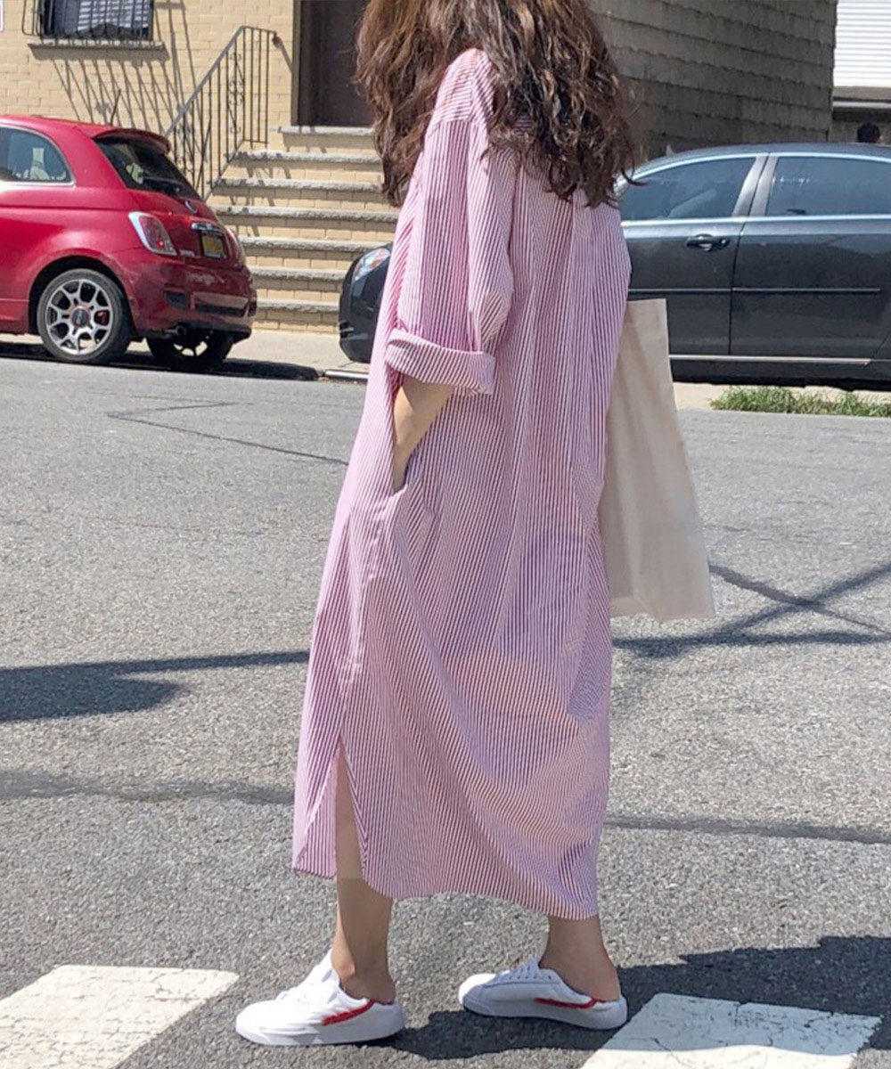 ストライプシャツワンピース