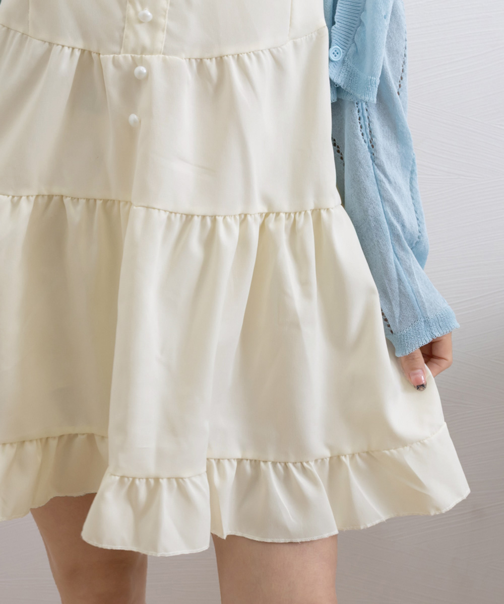 デート服 フロントボタン ティアード ミニワンピース