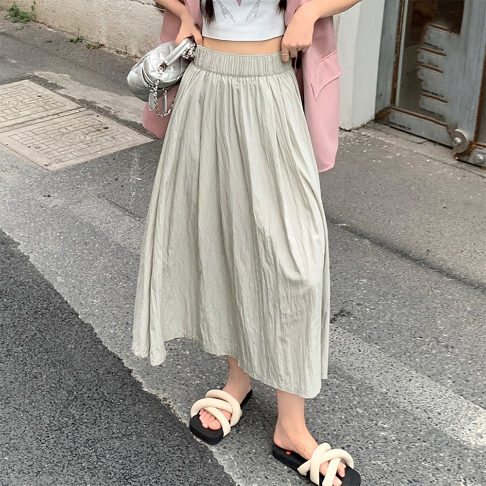 デート服 ハイウエスト薄手ロングスカート 韓国風フレアデザイン