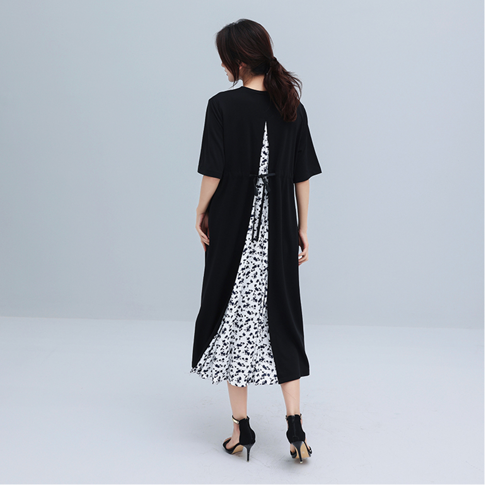 デート服 バック切り替え 上品ミモレ丈ワンピース