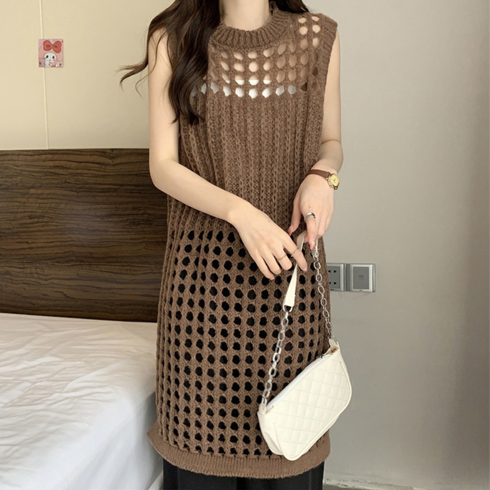 デート服 夏のデート用 透かし編みニットワンピース サイドスリット