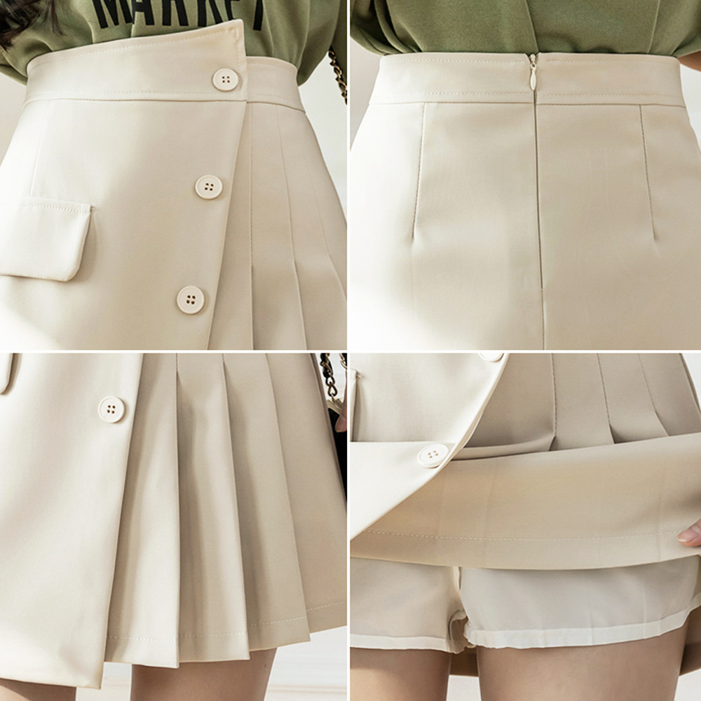 デート服 フロントボタン プリーツミニスカート ハイウエスト