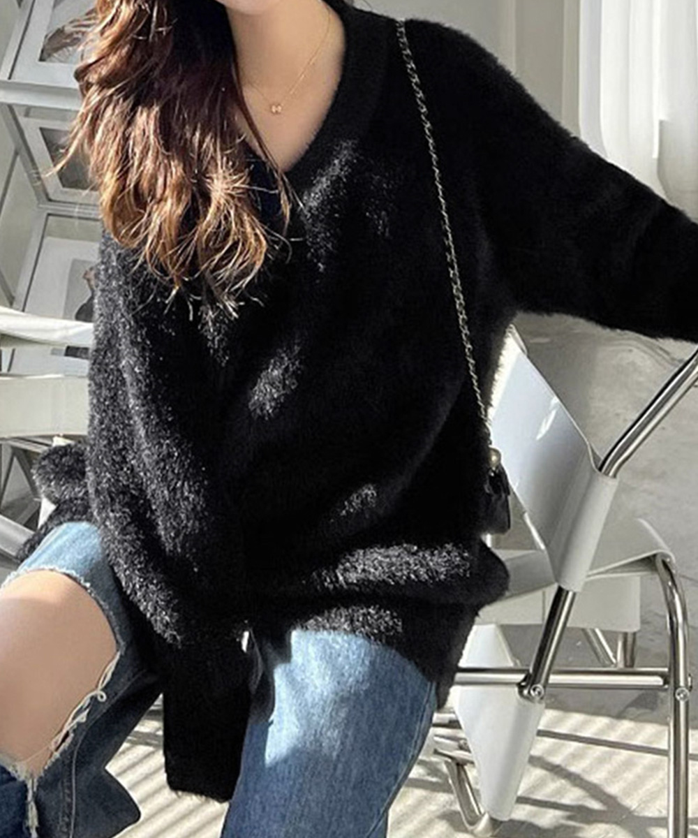 デート服 ふわふわシャギーニット秋冬あったかトップス