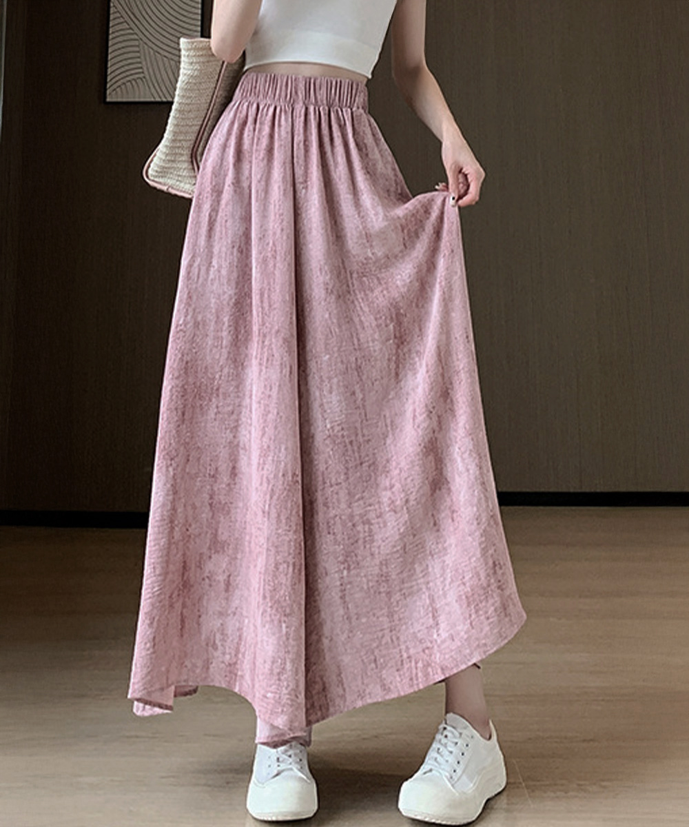 デート服 ハイウエスト風合いガウチョパンツ 涼やかワイドズボン