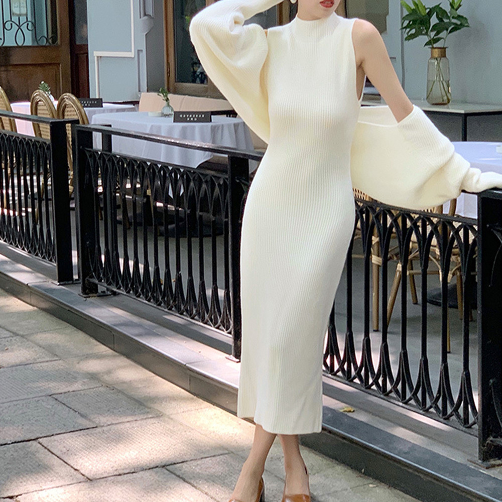 デート服 上品バックスリット ニットワンピース アンサンブル