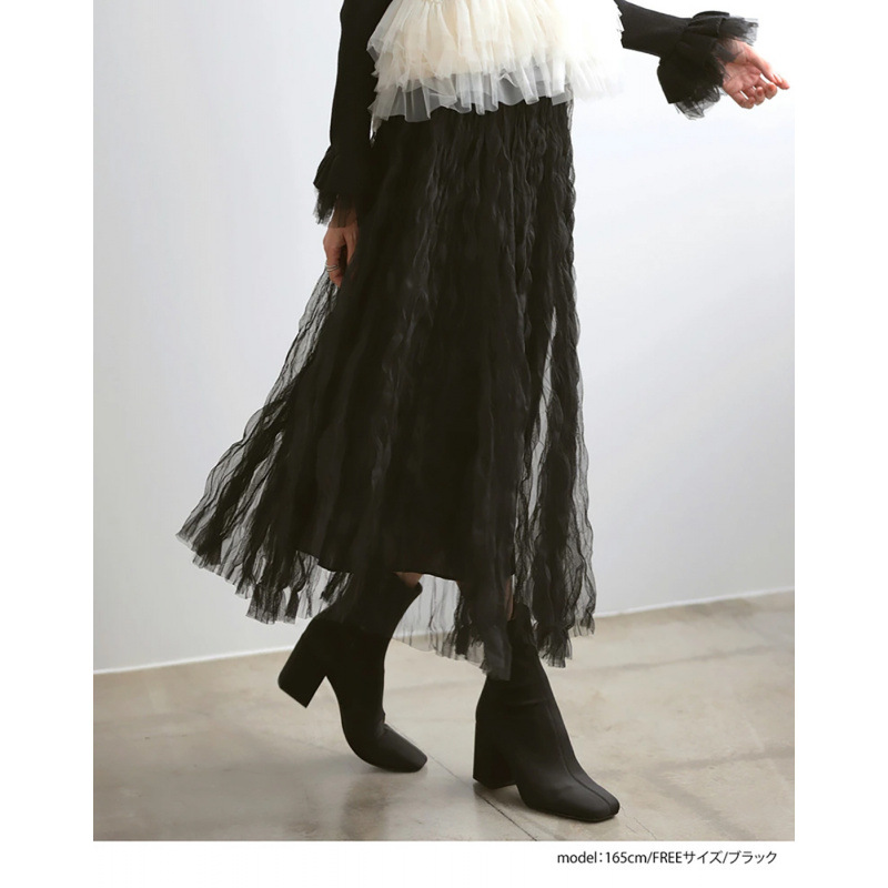 デート服 ふわふわチュールスカート韓国風レディース2色