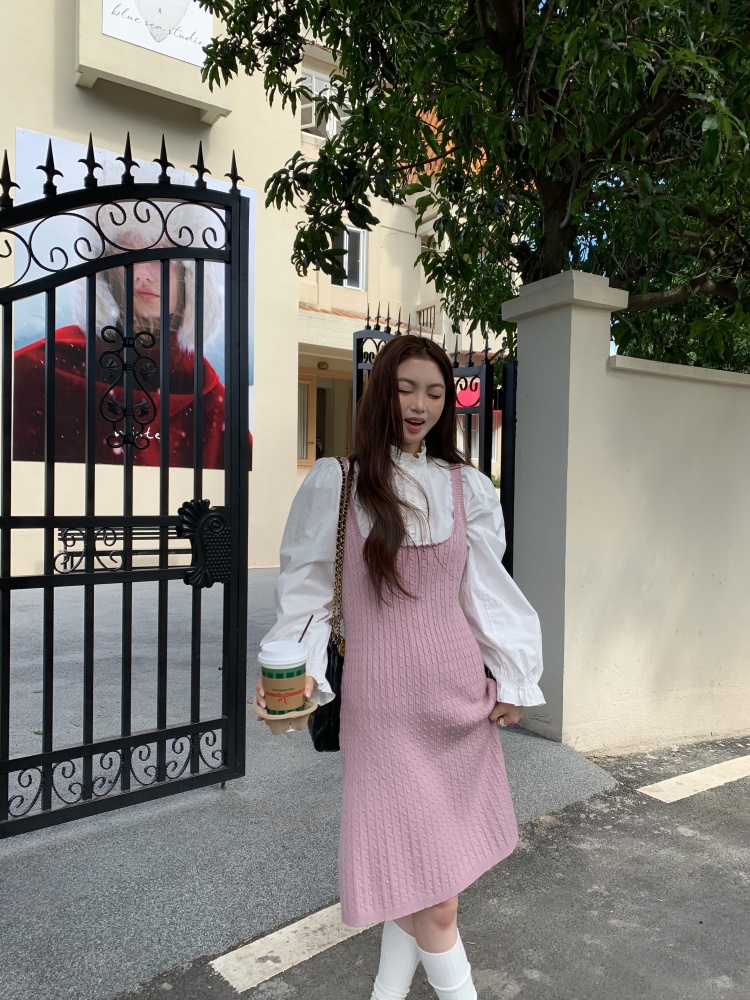 デート服 春新作 上品シャツ＆ニットキャミワンピースセット