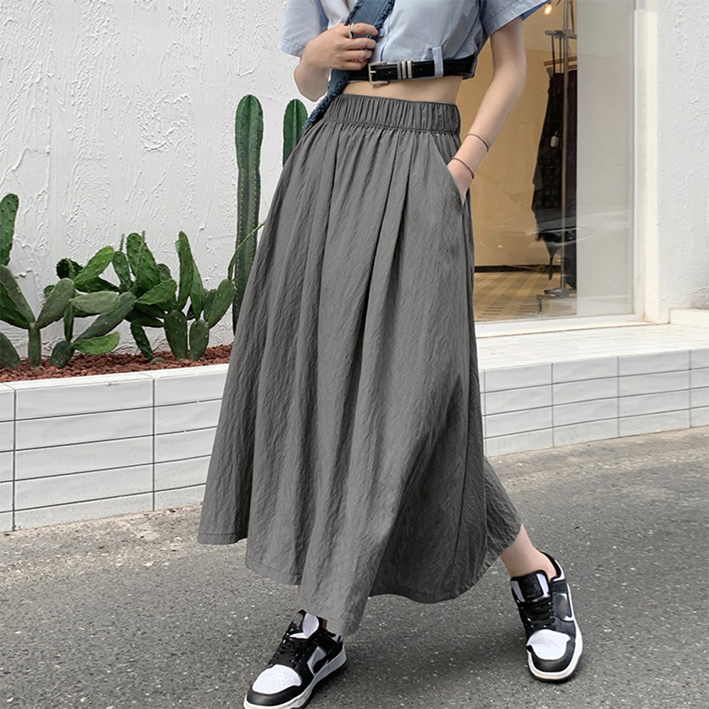 デート服 ハイウエスト薄手ロングスカート 韓国風フレアデザイン