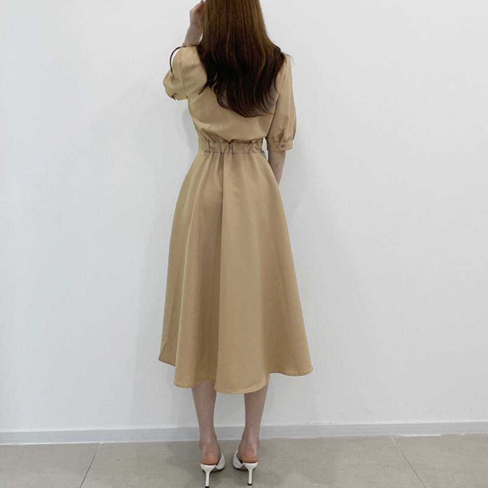 バイカラーシャツワンピース ミモレ丈 デート服