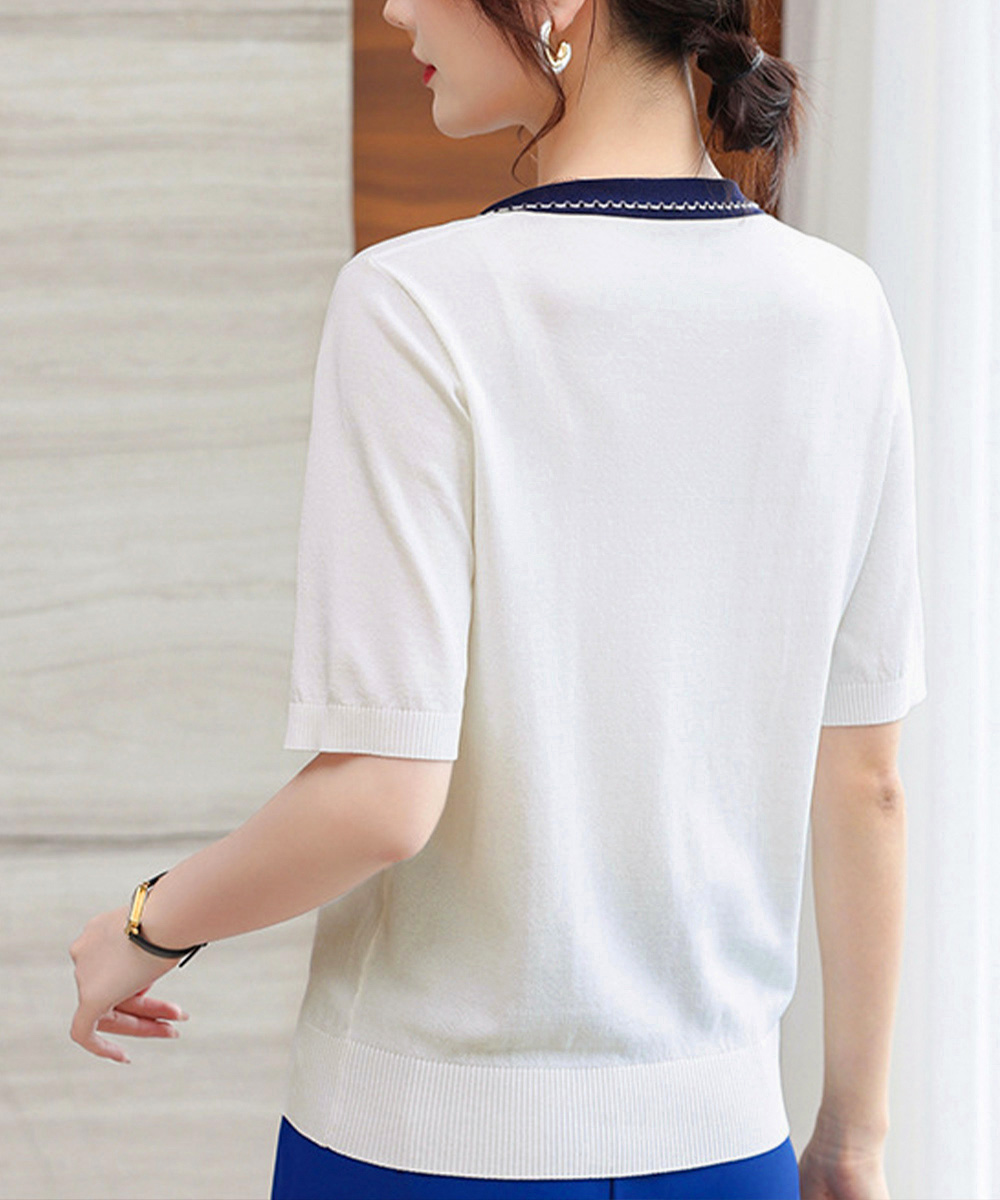 デート服 夏のデート用 リボン付きVネックニット