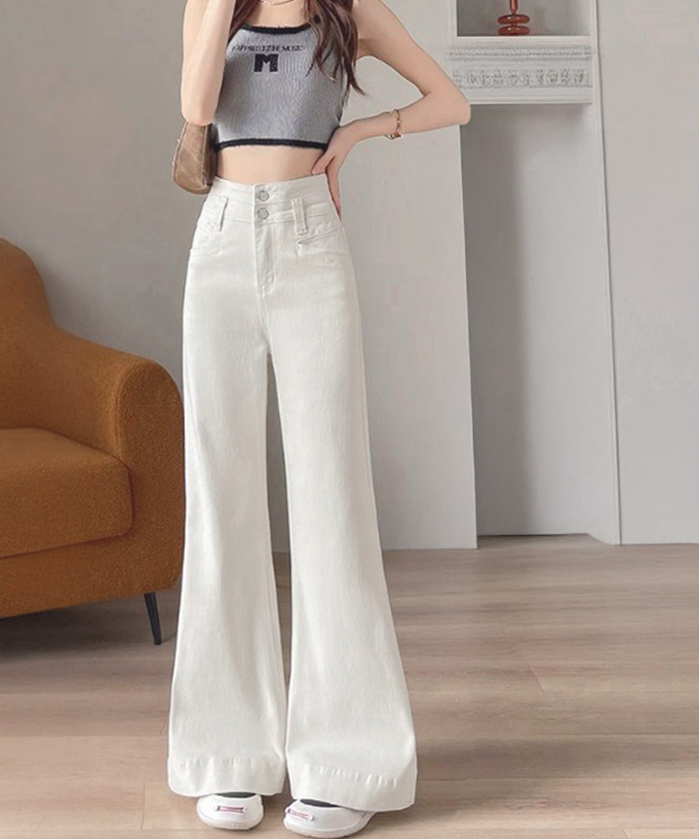デート服 ハイウエスト美脚フレアデニムパンツ