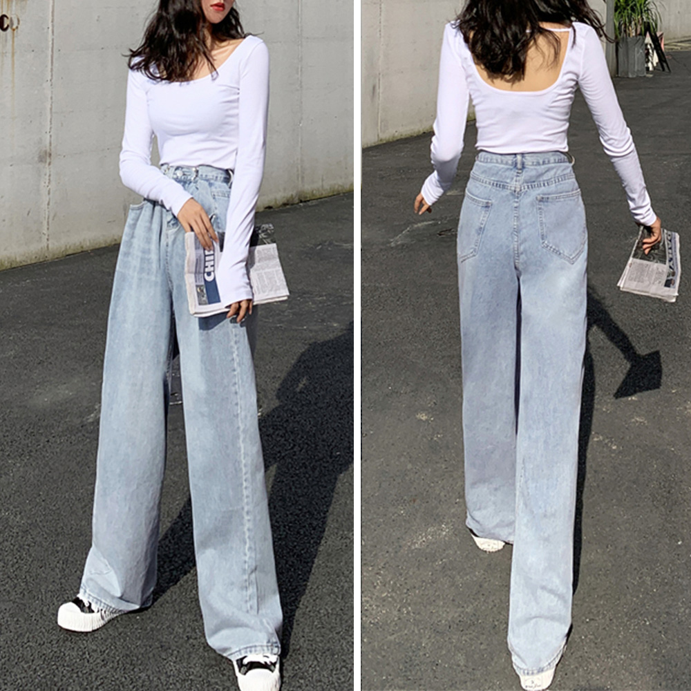 デート服 美脚効果 ハイウエストデニムワイドズボン