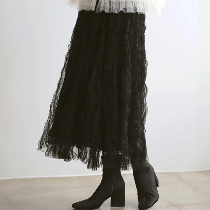 デート服 ふわふわチュールスカート韓国風レディース2色