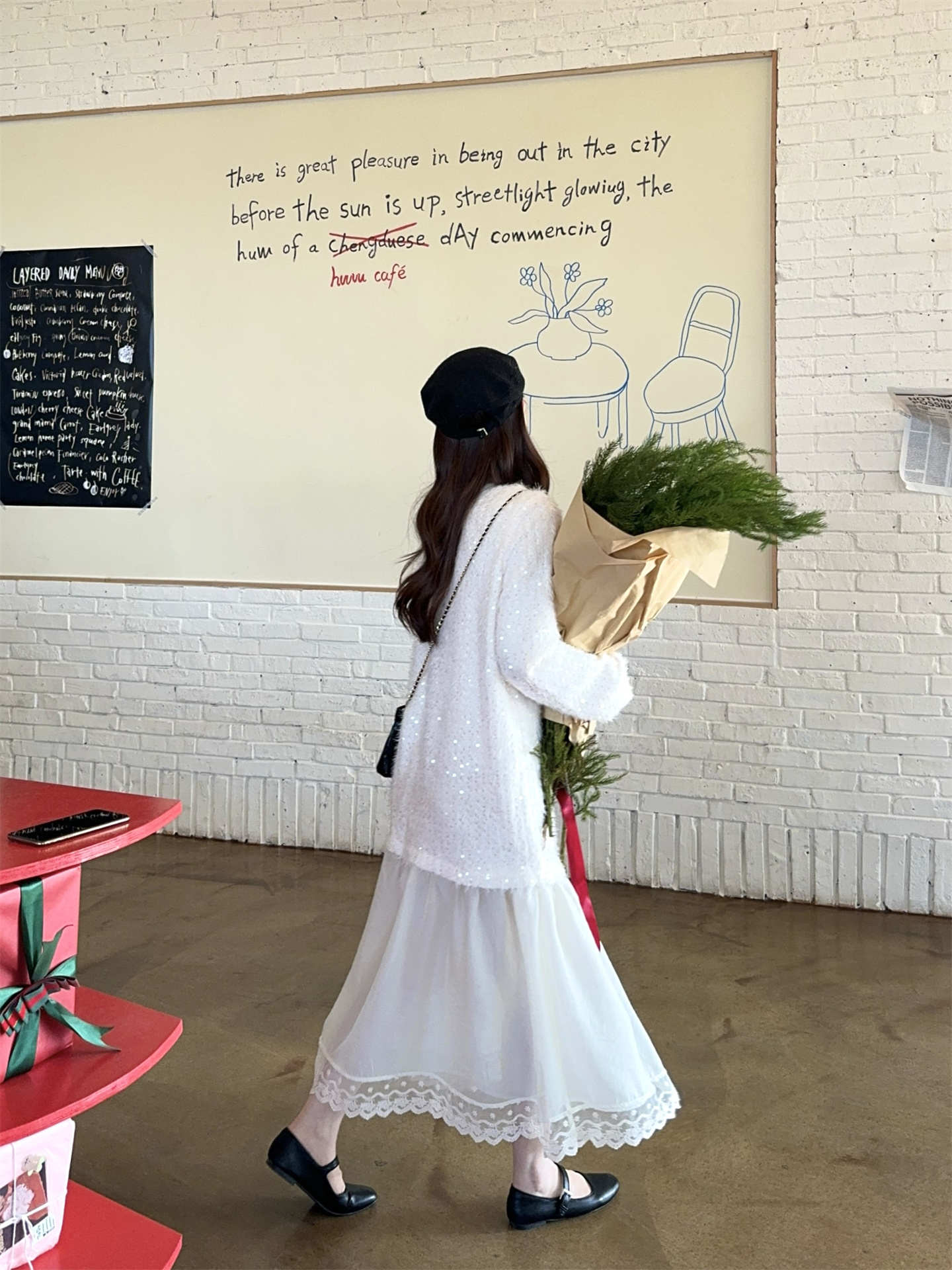 デート服 上品な気質溢れるパッチワーク風レイヤードワンピース