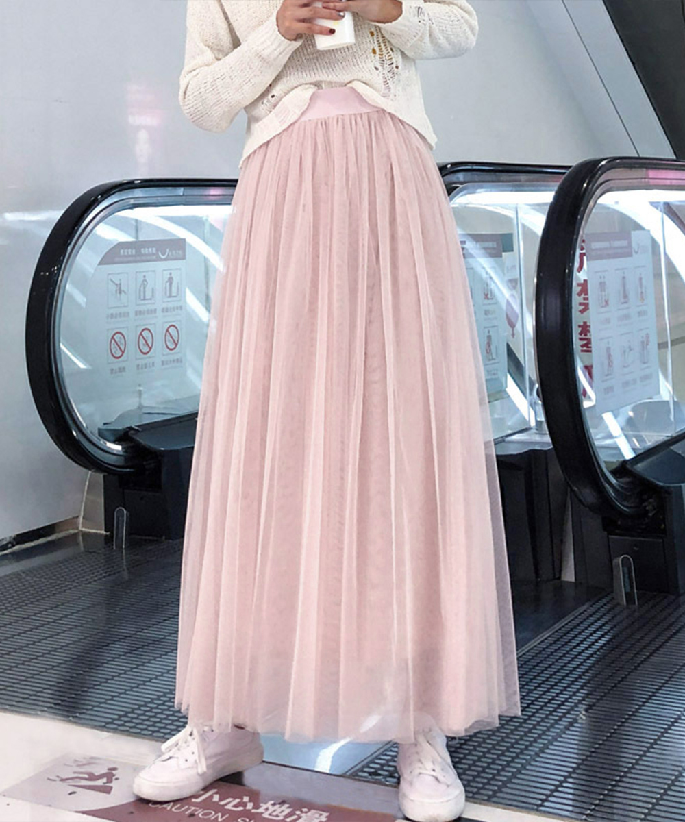 デート服 ふんわり揺れる チュールロングスカート