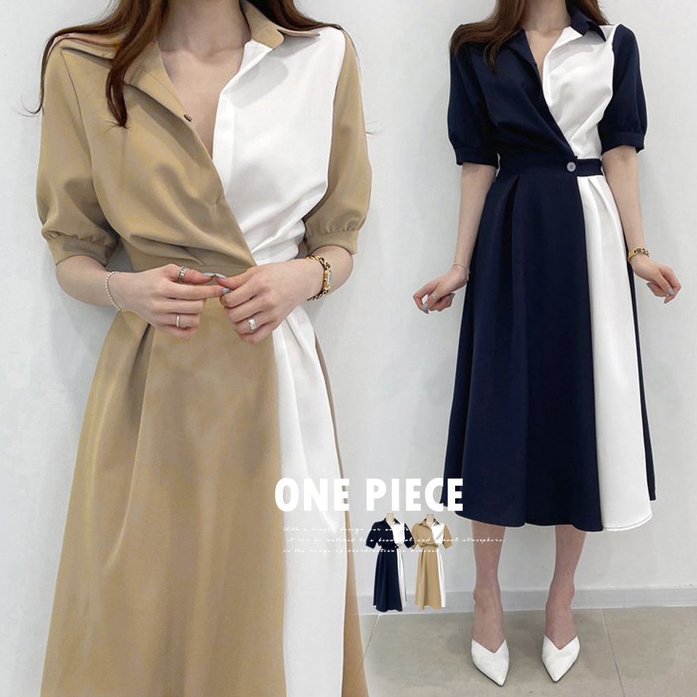バイカラーシャツワンピース ミモレ丈 デート服